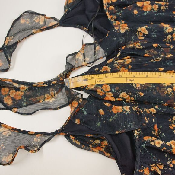 Zara Floral Print Chiffon Racer Blue Flowy Ruffle Summer Maxi Dress Sz M - Picture 9 of 14